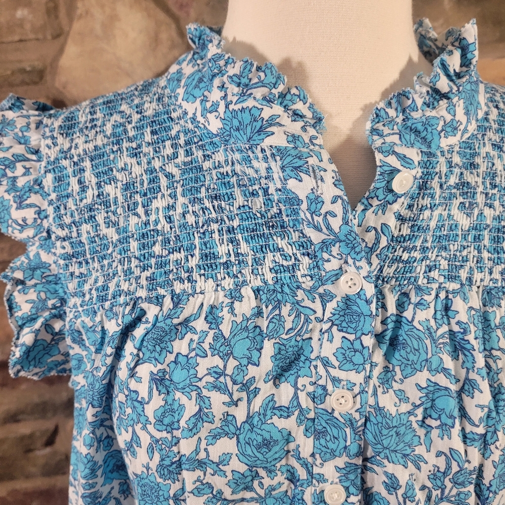 J. Crew Garden Soft Gauze Top In Blue And White Blooms Floral Size 3x - Picture 3 of 9